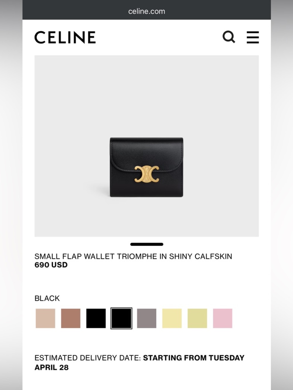 Celine SMALL FLAP WALLET TRIOMPHE IN SHINY CALFSKIN - Picture 3 of 15